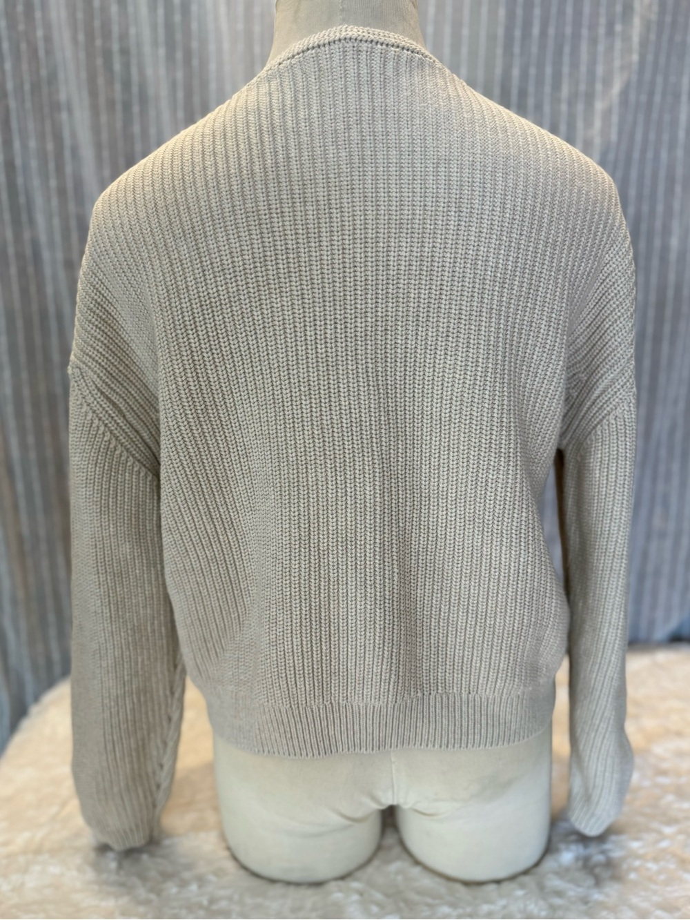 Quince Fisherman V-Neck Sweater 100% Organic Cotton in Speckled Beige Size Large - Picture 9 of 15